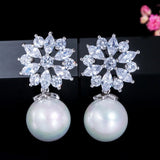 Pera Romantic Women Party Earrings with Pearl Drop and Cubic Zirconia