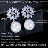Pera Romantic Women Party Earrings with Pearl Drop and Cubic Zirconia