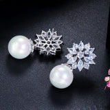 Pera Romantic Women Party Earrings with Pearl Drop and Cubic Zirconia
