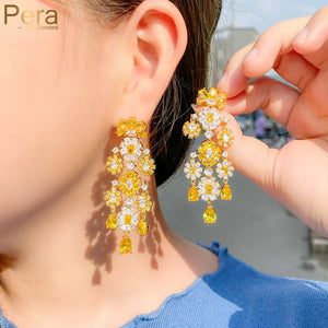 Yellow Druzy CZ Drop Earrings for Women