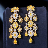 Yellow Druzy CZ Drop Earrings for Women