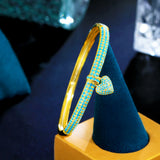 Pera Light Turquoise Stone Heart Charm Bangles Wedding Jewelry