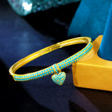 Pera Light Turquoise Stone Heart Charm Bangles Wedding Jewelry