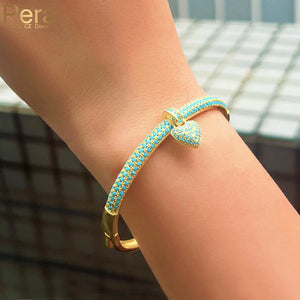 Pera Light Turquoise Stone Heart Charm Bangles Wedding Jewelry