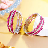 Red Cubic Zirconia Silver Hoop Earrings for Women Costume Party Jewelry