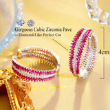Red Cubic Zirconia Silver Hoop Earrings for Women Costume Party Jewelry