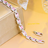 Sweet Pink Oval CZ Tennis Chain Bracelet for Women