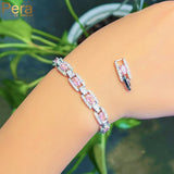 Sweet Pink Oval CZ Tennis Chain Bracelet for Women