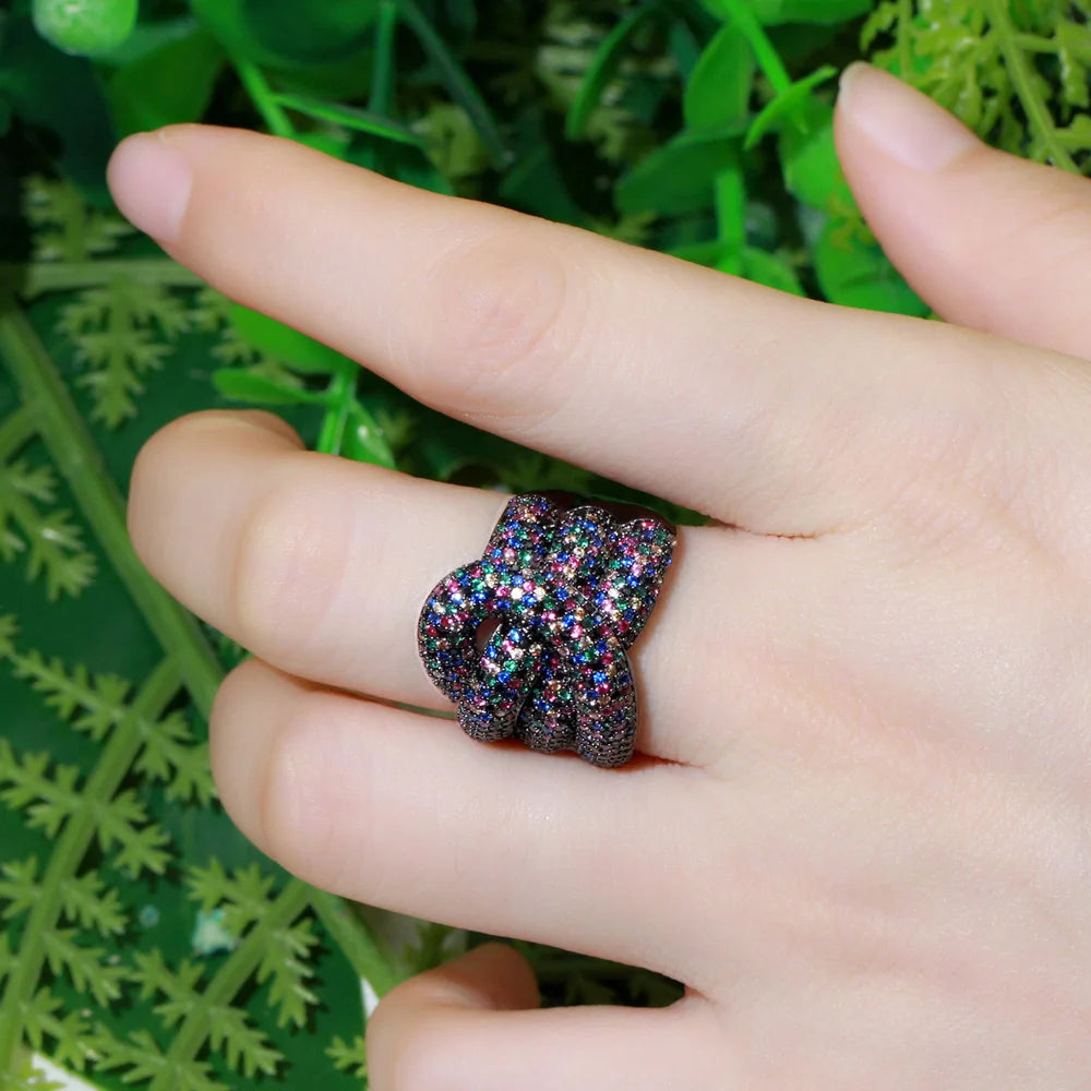 Pera Multicolor CZ Stone Big Round Resizable Finger Ring for Women