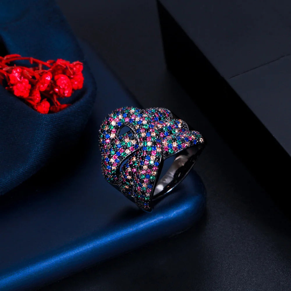 Pera Multicolor CZ Stone Big Round Resizable Finger Ring for Women