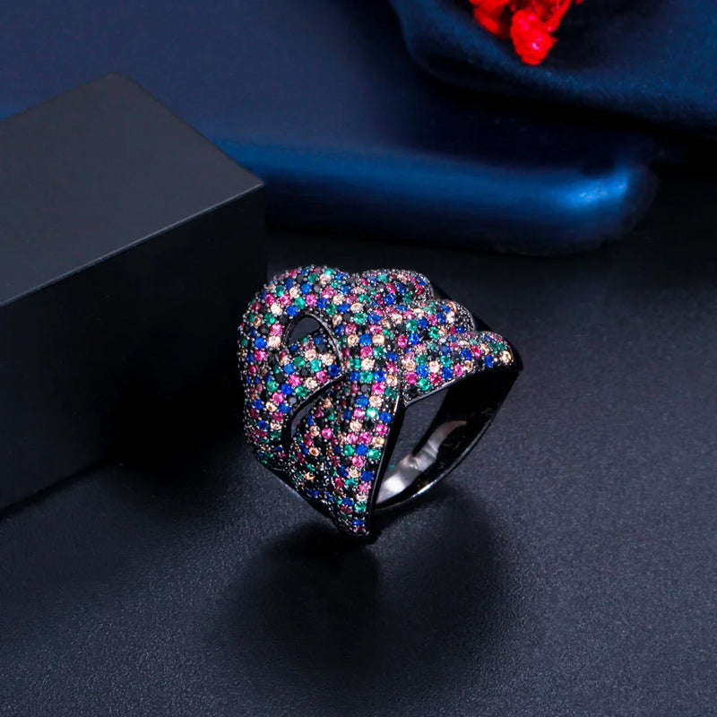 Pera Multicolor CZ Stone Big Round Resizable Finger Ring for Women