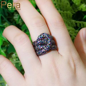 Pera Multicolor CZ Stone Big Round Resizable Finger Ring for Women