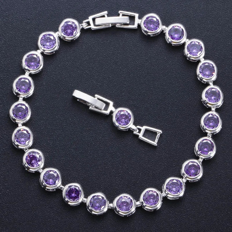 Pera Multicolor CZ Round Link Chain Bracelet for Birthday Party