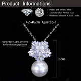 Red Pearl CZ Flower Pendant Necklace Women Party Gift P009