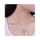 Red Pearl CZ Flower Pendant Necklace Women Party Gift P009