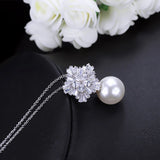 Red Pearl CZ Flower Pendant Necklace Women Party Gift P009