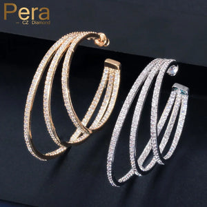 Pera Yellow Big Round Hoop Earrings CZ Zircon Jewelry E411
