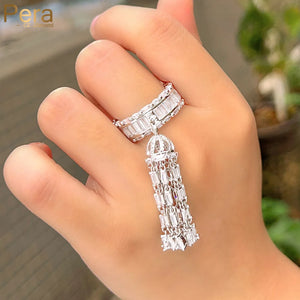 Pera CZ Zircon Tassel Drop Statement Ring