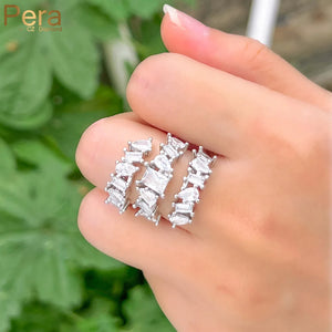 Pera CZ Silver Plated Big Shape Adjustable Open Rings R184