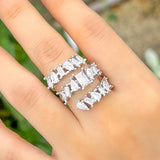 Pera CZ Silver Plated Big Shape Adjustable Open Rings R184
