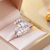 Pera CZ Silver Plated Big Shape Adjustable Open Rings R184