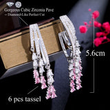 Pera Pink CZ Stone Tassel Drop Earrings Wedding Jewelry E116