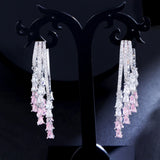 Pera Pink CZ Stone Tassel Drop Earrings Wedding Jewelry E116