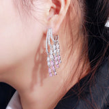 Pera Pink CZ Stone Tassel Drop Earrings Wedding Jewelry E116