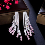 Pera Pink CZ Stone Tassel Drop Earrings Wedding Jewelry E116