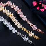 Yellow Cubic Zirconia Leaf Charm Tennis Chain Bracelet - Party Jewelry Gift