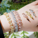 Yellow Cubic Zirconia Leaf Charm Tennis Chain Bracelet - Party Jewelry Gift