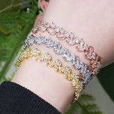 Yellow Cubic Zirconia Leaf Charm Tennis Chain Bracelet - Party Jewelry Gift