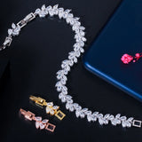 Yellow Cubic Zirconia Leaf Charm Tennis Chain Bracelet - Party Jewelry Gift