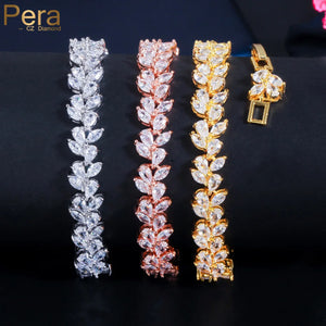 Yellow Cubic Zirconia Leaf Charm Tennis Chain Bracelet - Party Jewelry Gift