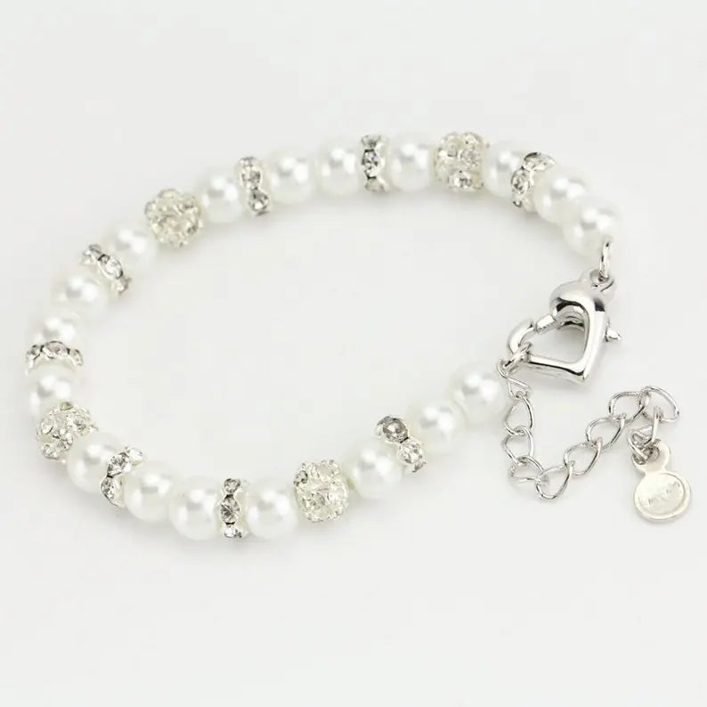 Charming Flower Girl Bracelet, Teen Shell Pearl Rhinestone Jewellery