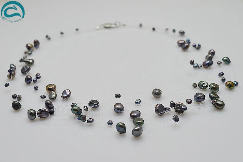 AA 4-8MM Illusion Floating Freshwater Pearl Necklace
