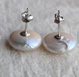 AAA 14MM Coin Shape Freshwater Pearl Earrings
