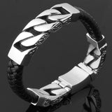 Vintage Leather Silver Men Bracelet Stainless Steel Gift