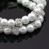 2 Rows 8mm Pearl Rhinestone Bracelet for Wedding, Bridal Party, Baby Gift