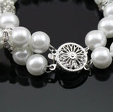 2 Rows 8mm Pearl Rhinestone Bracelet for Wedding, Bridal Party, Baby Gift
