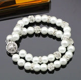 2 Rows 8mm Pearl Rhinestone Bracelet for Wedding, Bridal Party, Baby Gift
