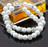 2 Rows 8mm Pearl Rhinestone Bracelet for Wedding, Bridal Party, Baby Gift