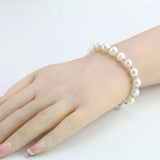 White Freshwater Pearl Silver Beads Bracelet, Mom Birthday Gift