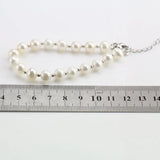 White Freshwater Pearl Silver Beads Bracelet, Mom Birthday Gift