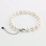 White Freshwater Pearl Silver Beads Bracelet, Mom Birthday Gift