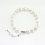White Freshwater Pearl Silver Beads Bracelet, Mom Birthday Gift