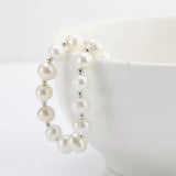 White Freshwater Pearl Silver Beads Bracelet, Mom Birthday Gift