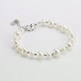 Wedding Pearls Bracelet, White Freshwater Pearl 6mm 8mm Mix with Silver Beads