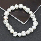 White Freshwater Pearl Rhinestone Bracelet, Bridesmaid Gift