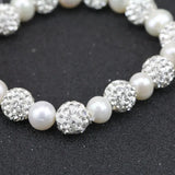 White Freshwater Pearl Rhinestone Bracelet, Bridesmaid Gift